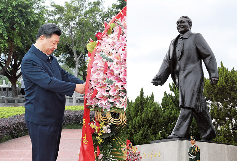 2020年10月14日，習(xí)近平總書記向深圳蓮花山公園鄧小平同志銅像敬獻花籃。